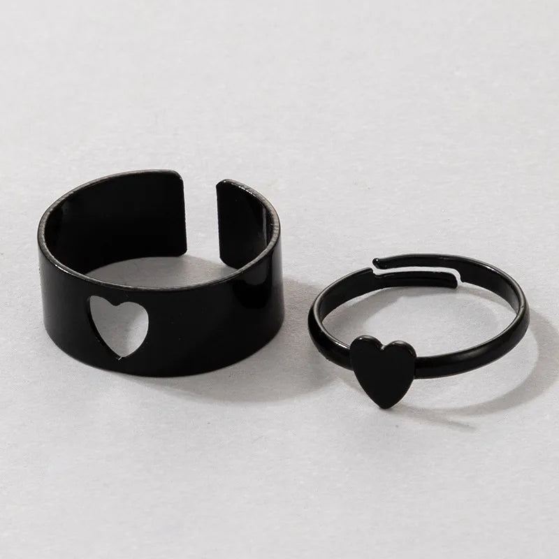 Vintage Simple Animal Butterlfly Star Moon Heart Open Rings for Women Girls Gothic Jewelry Punk Black Couple Ring Set