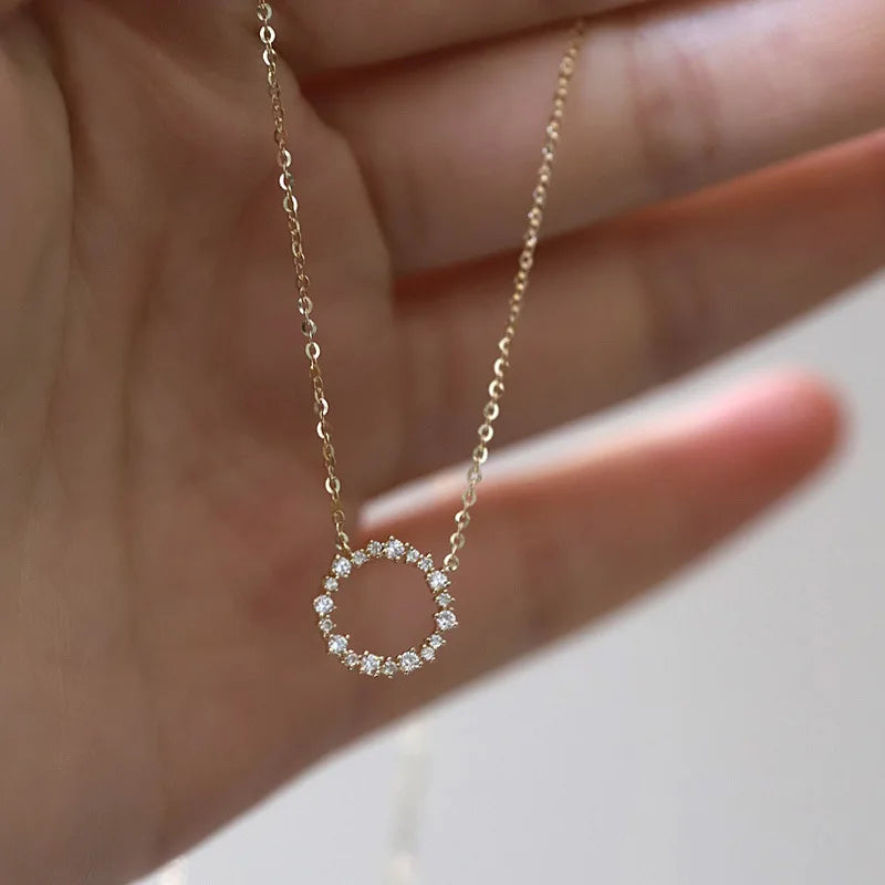 Jkeli S925 Necklace with Full Diamond Circle