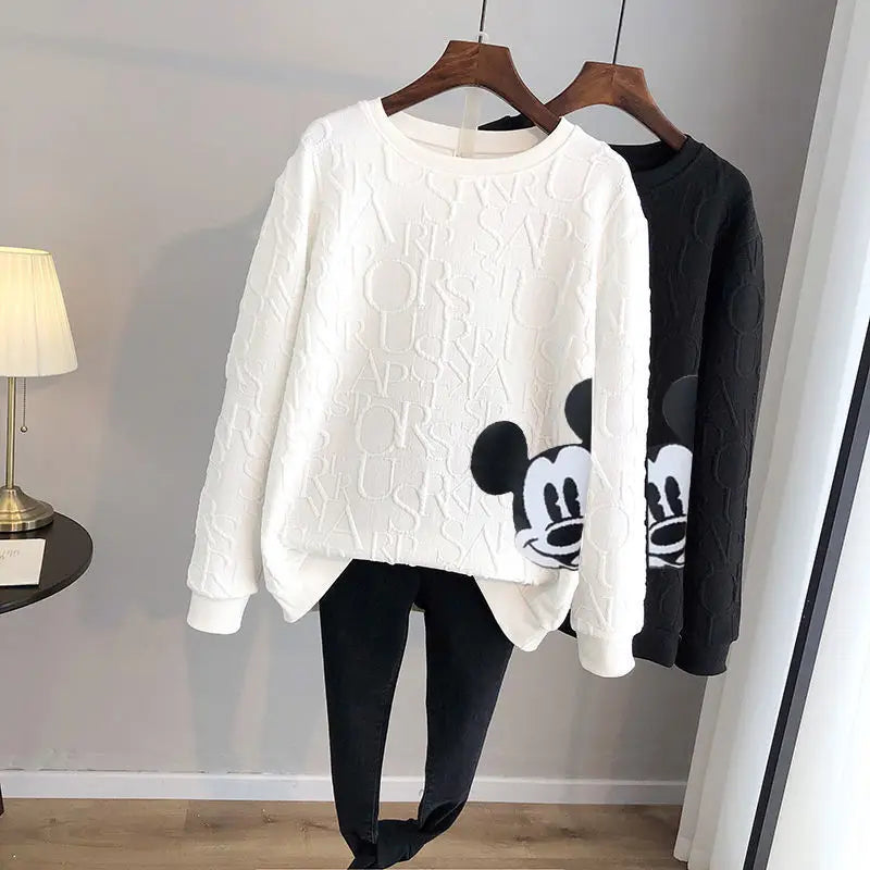 Disney 2023 Anime Fashion Mickey Mouse Print Loose Sweatshirt Spring Autumn Cartoon Pullover Top Clothing