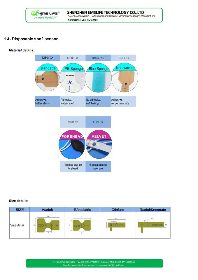 2024V-LOCK High Quality Disposable sensor with blue Sponge SIZE:Adult/Infant for NELLCOR W/OXIMAX