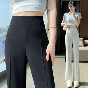 Long Clothing High Waist Flare Trousers for Woman Black Zipper Women's Pants G Elastic Casual Autumn Original Cotton Outfits 90s