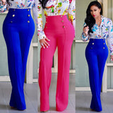 casual high waist long pants women office lady slim shirts & blouses wild pantalones clothing elegant Button straight leg pants