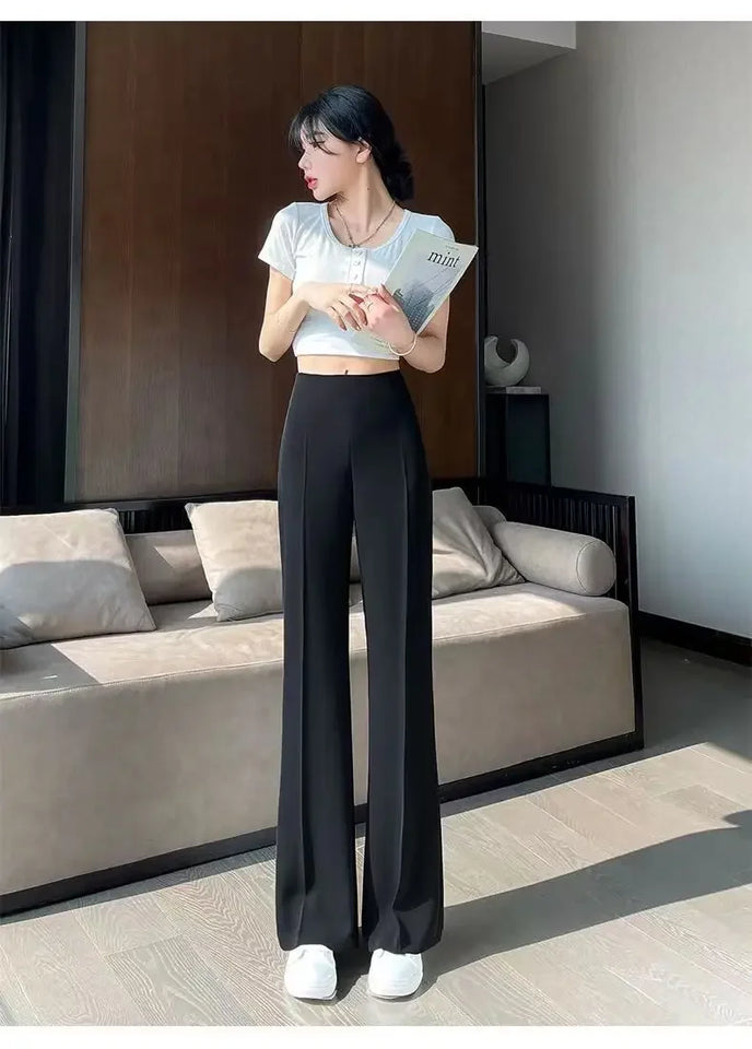 Long Clothing High Waist Flare Trousers for Woman Black Zipper Women's Pants G Elastic Casual Autumn Original Cotton Outfits 90s