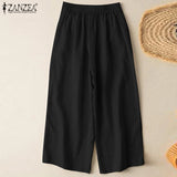 ZANZEA Solid Pure Cotton Pants Women Fashion Vintage Long Trousers Summer Casual Wide Leg Pant Female High Waist Pantalon 2023