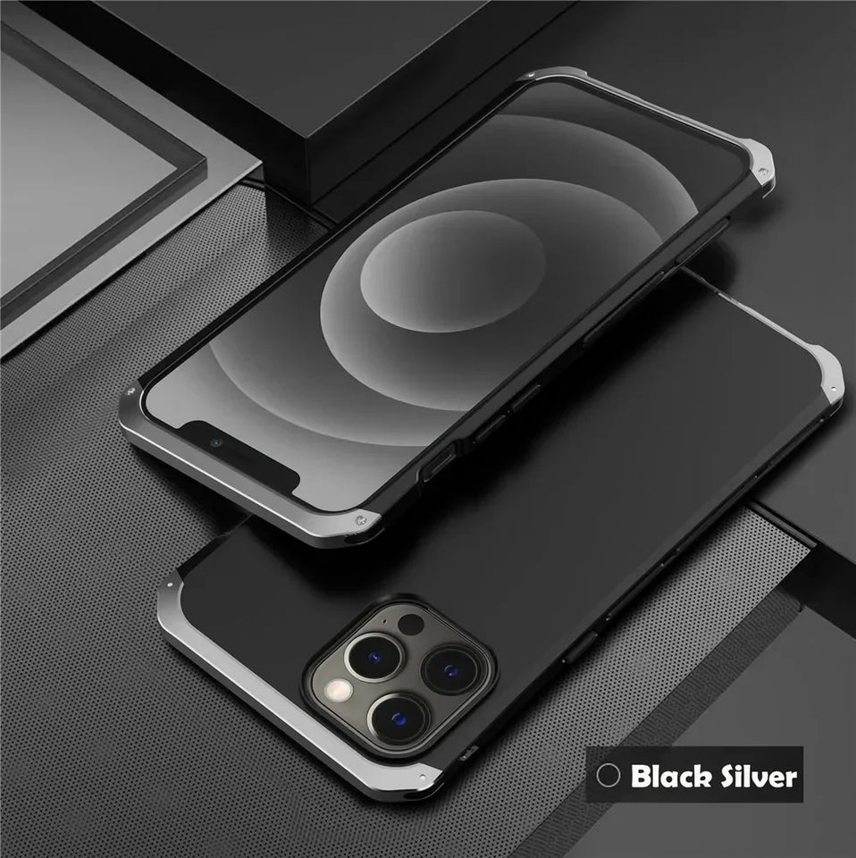 Shockproof Metal Armor Case For iPhone 11 12 13 14 15 Pro Max Case Aluminum + PC Cover For iPhone 13 Mini 14 Plus Xr Xs Max Case