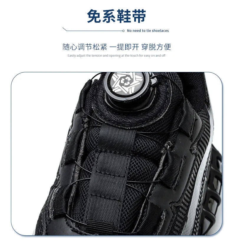 Rotating Button Men Safety Shoes Protective Sneakers Steel Toe Cap Anti-smash Work Shoes Fashion Indestructible Boots Security