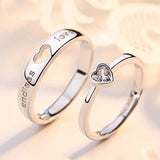 Zircon Love Heart Couple Rings for Women Men Lover Jewelry Silver Color Letter Ring Valentine's Day Girlfriends Gift