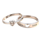 Zircon Love Heart Couple Rings for Women Men Lover Jewelry Silver Color Letter Ring Valentine's Day Girlfriends Gift