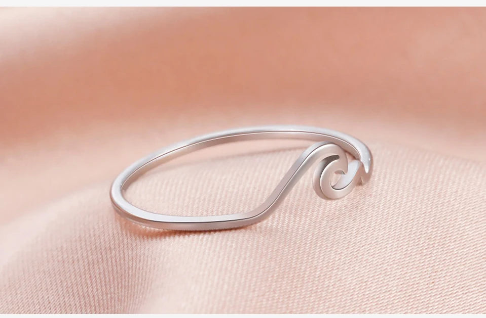 COOLTIME Simple Sea Wave Couple Rings 2024 Trend Ocean Surf Stainless Steel Paired Rings for Women Men Wedding Birthday Jewelry