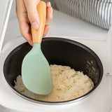 Creative Standing Silicone Rice Spoon Wooden Handle Non-stick Spatula Heat Resistant Rice Paddle Food Kitchen Cooking Tools