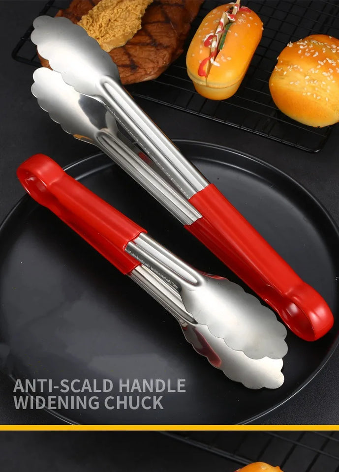 9/12/14 Inches Stainless Steel Kitchen BBQ Food Tongs Anti-Scald Handle Buffet Steak Barbecue Clip Bread Clamp Cooking Utensils