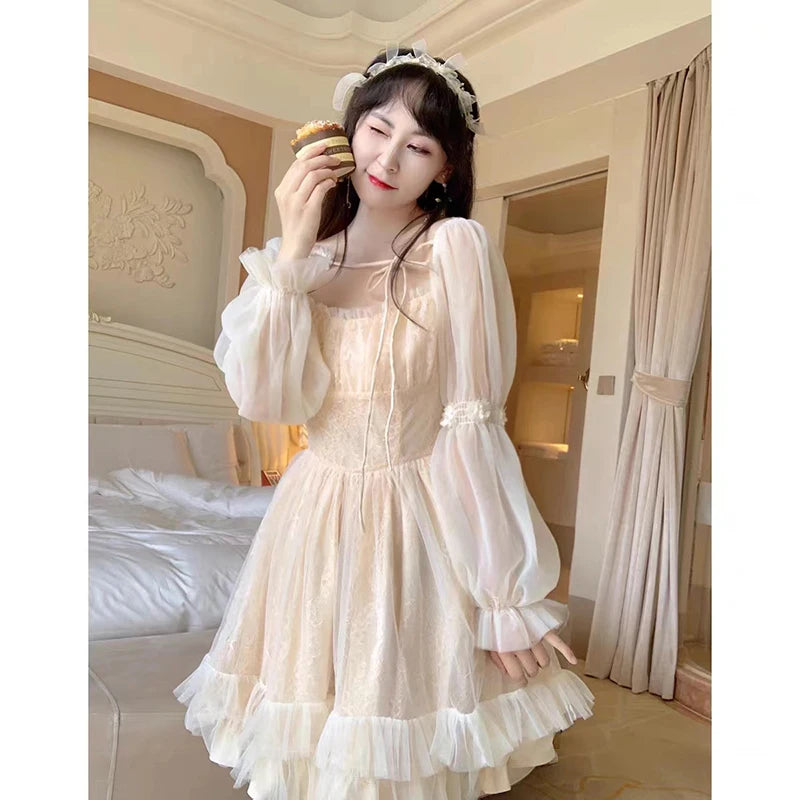 Long Sleeve Kawaii Lolita Vintage Mini Dress