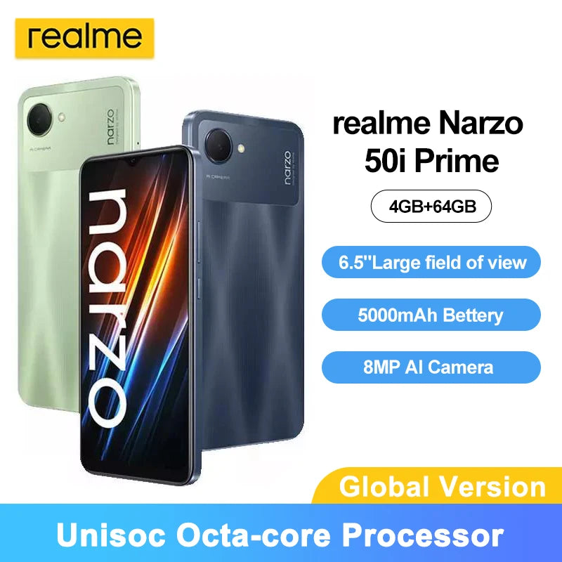 realme Narzo 50i Prime Smartphone 5000mAh Massive Battery 6.5'' Large Display 4+64GB Octa-core Processor AI Camera Narzo Phone