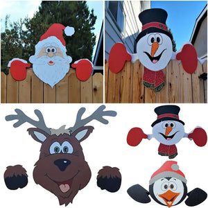 Christmas Fence Decoration Santa Clause Snowman Reindeer Penguin Peeker Yard Ornaments Indoor Outdoor Festival Gift