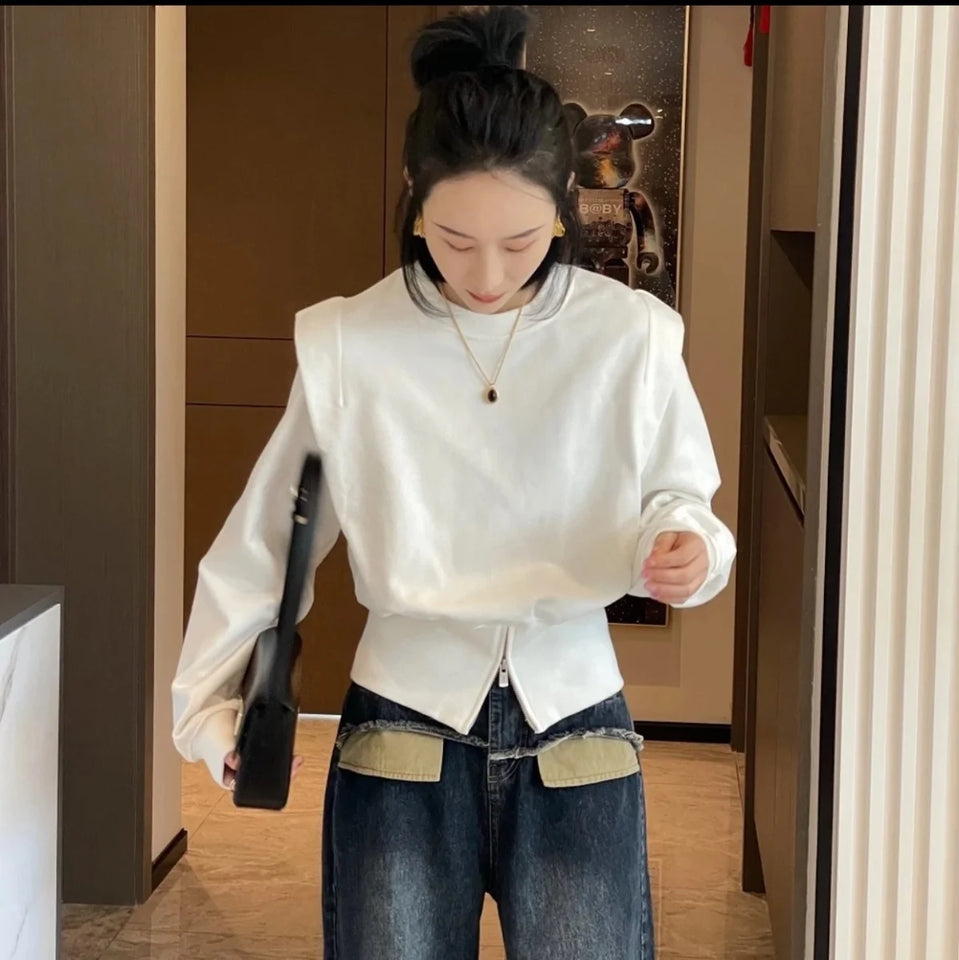 Fashion O-Neck Spliced Zipper Solid Color Sweatshirts Female Clothing 2023 Autumn Winter Loose Korean Tops Casual Sweatshirts