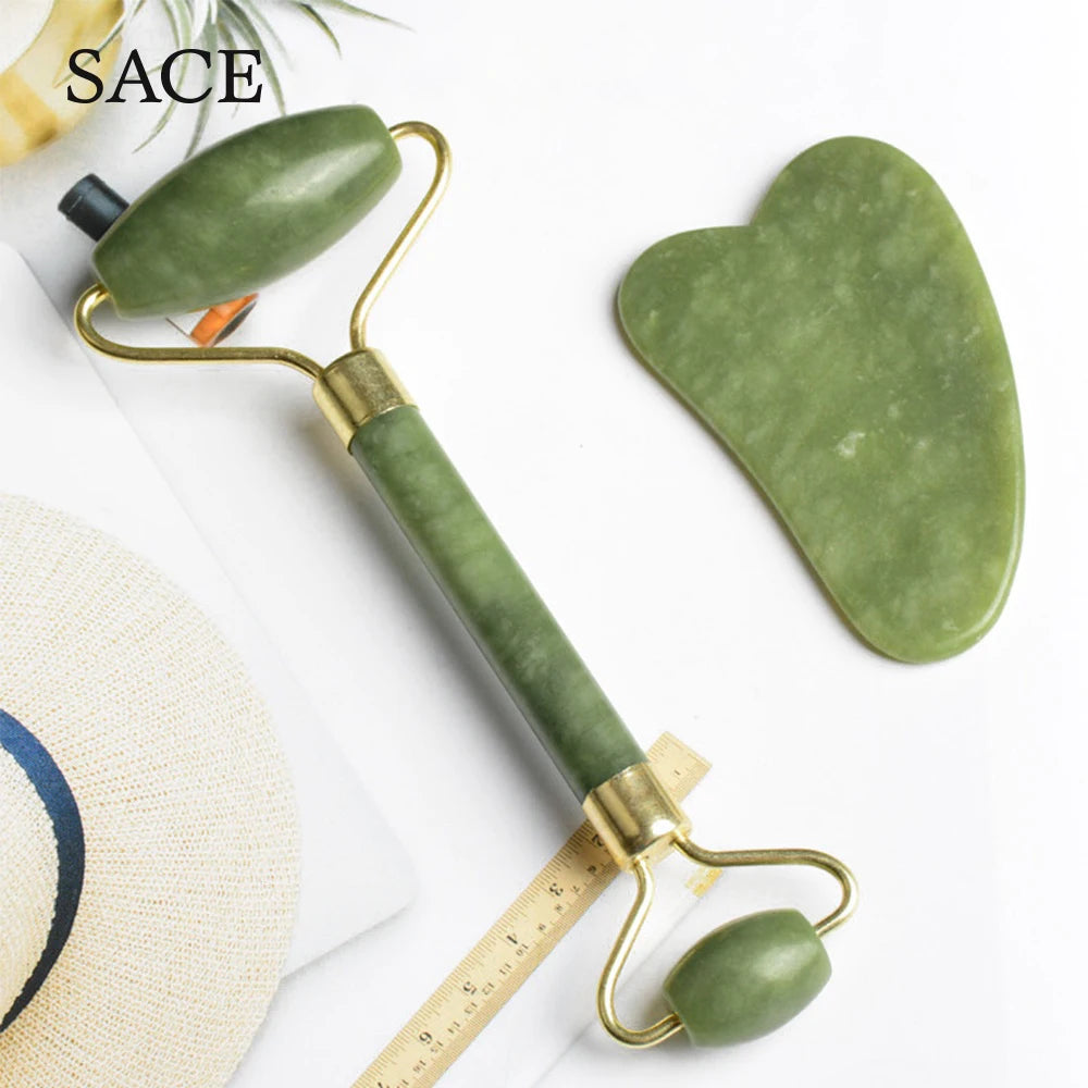 New Anti Aging Jade Stone Massage Set Gua Sha Rose Quartz Jade Face Roller gua shua