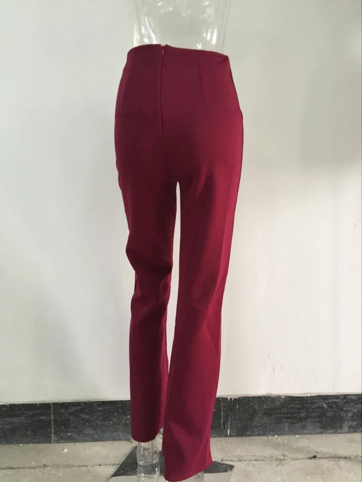 casual high waist long pants women office lady slim shirts & blouses wild pantalones clothing elegant Button straight leg pants