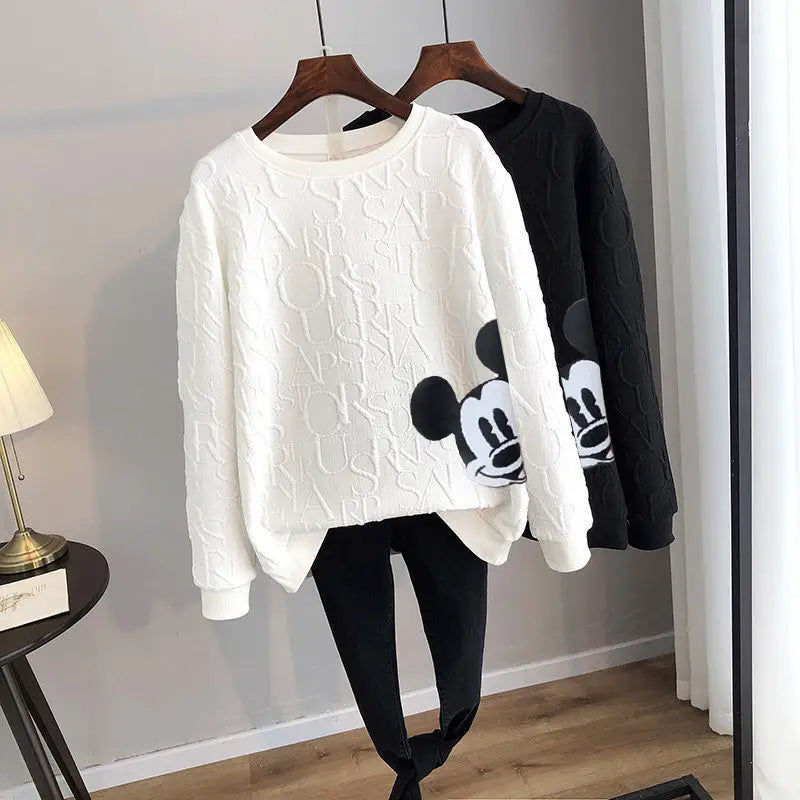 Disney 2023 Anime Fashion Mickey Mouse Print Loose Sweatshirt Spring Autumn Cartoon Pullover Top Clothing