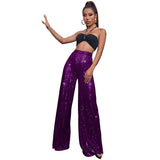 High Waisted Glitter Pants for Women 2023 Spring Summer Clothing Sparkly Sequin Loose Wide Leg Trousers Party Clubwear