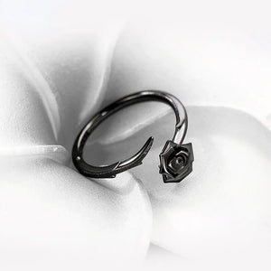 Fashion S925 sterling Silver Thorns Rose Simple Adjustable black Ring set for women and men couple Jewelry Valentine Day's gift