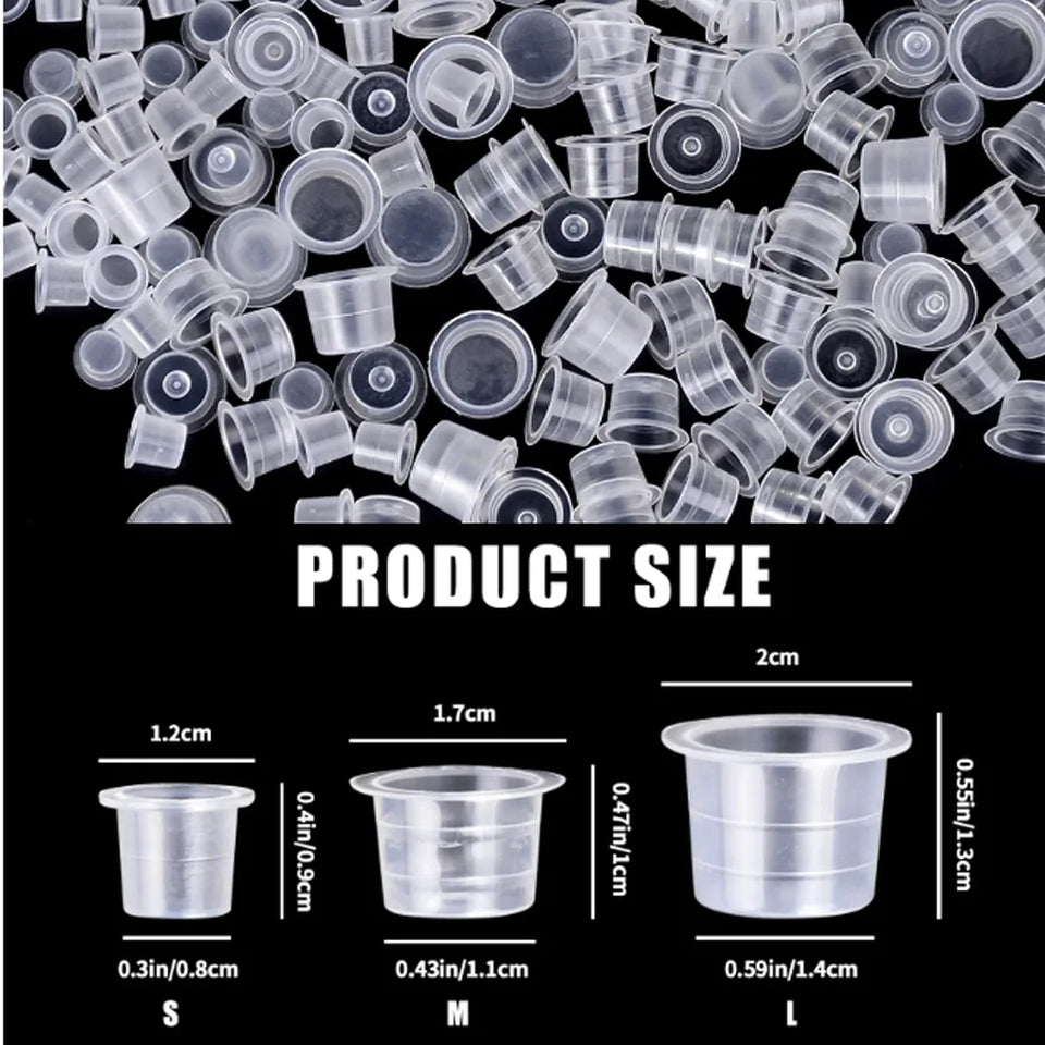 100PCS S/M/L Disposable Tattoo Ink Cups Pigment Clear Holder Container Cap Tattoo Accessory Permanent Makeup