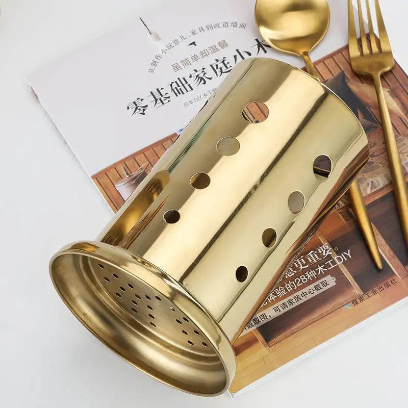 Stainless Steel Golden Chopstick Rack Cutlery  Holder Tableware Organizer Household Spoon Storage Container Kitchen Accessories