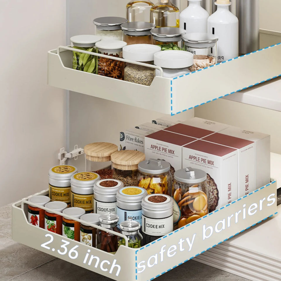 Pull Out Cabinet Organizer Fixed With Damping Guide Heavy Duty Noiseless Sliding Drawer For Kitchen 12.2"Wx16.9"Dx2.75"H