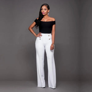 casual high waist long pants women office lady slim shirts & blouses wild pantalones clothing elegant Button straight leg pants