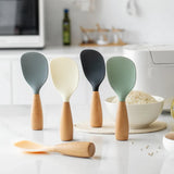 Creative Standing Silicone Rice Spoon Wooden Handle Non-stick Spatula Heat Resistant Rice Paddle Food Kitchen Cooking Tools