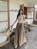 Women Elegant All-match Solid Color Wide Leg Pants Summer Simplicity Elastic High Waist Casual Lace Up Trousers Female Clothing