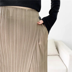 Pleats Women Pleated Solid Color Ankle-length Pants Elastic Waist Wide Leg Straight Female Trsouser Loose 2024 Summer Clothing