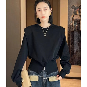 Fashion O-Neck Spliced Zipper Solid Color Sweatshirts Female Clothing 2023 Autumn Winter Loose Korean Tops Casual Sweatshirts