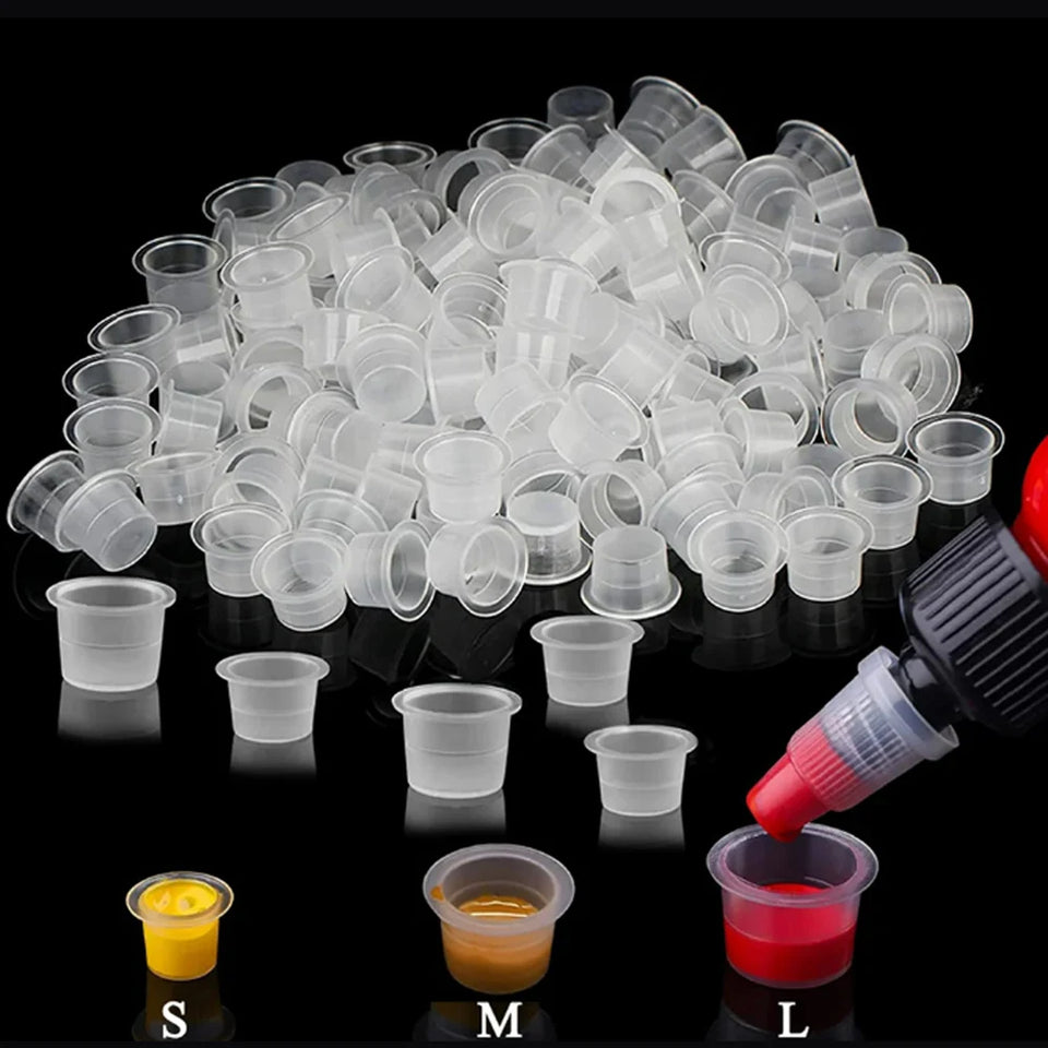 100PCS S/M/L Disposable Tattoo Ink Cups Pigment Clear Holder Container Cap Tattoo Accessory Permanent Makeup