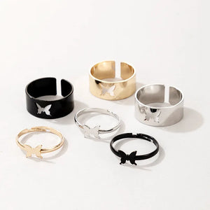 Vintage Simple Animal Butterlfly Star Moon Heart Open Rings for Women Girls Gothic Jewelry Punk Black Couple Ring Set