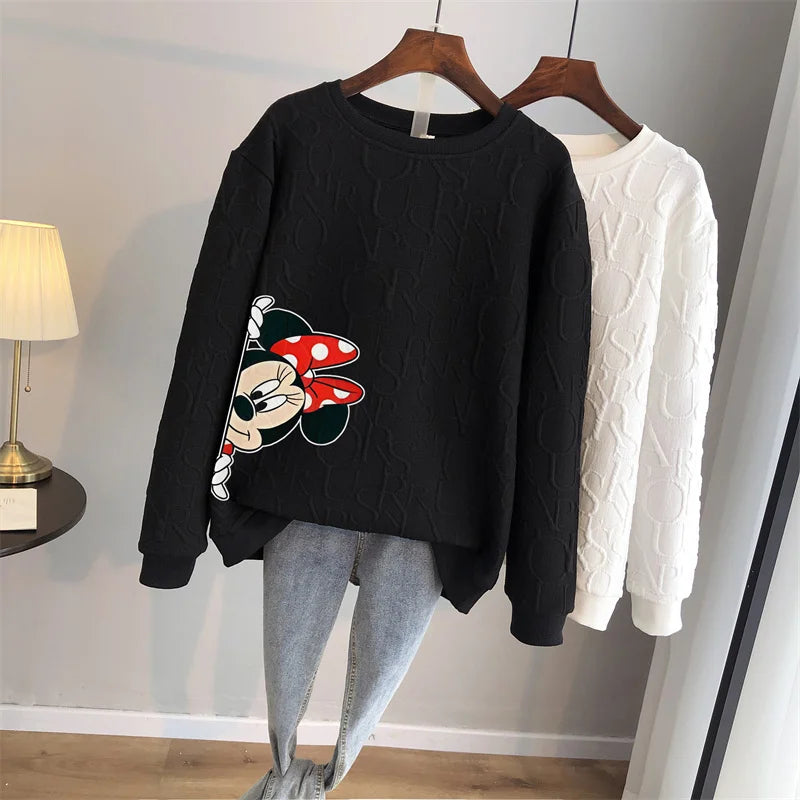 Disney 2024 Anime Cute Mickey Mouse Print Loose Sweatshirt Spring Autumn Cartoon Pullover Top Clothing