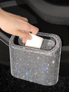 Glitter Trash Can Auto Supplies Storage Box Garbage Grabber Bling Rhinestone Interior Accessories Square Pressing Car Trash Bin