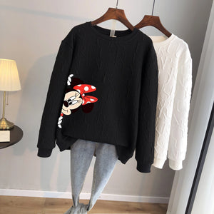 Disney 2024 Anime Cute Mickey Mouse Print Loose Sweatshirt Spring Autumn Cartoon Pullover Top Clothing