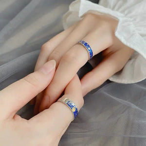 Anime 925 Sterling Silver Van Gogh Starry Sky Open Couple Ring New Fashion Ring Anime S925 Ring for Women Men Jewelry Gift