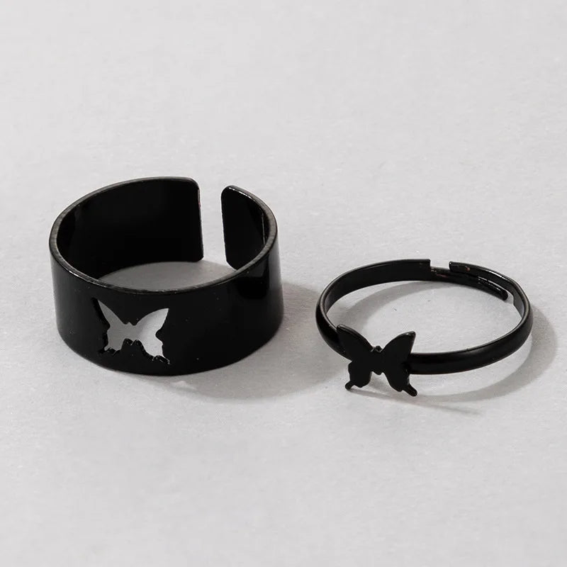 Vintage Simple Animal Butterlfly Star Moon Heart Open Rings for Women Girls Gothic Jewelry Punk Black Couple Ring Set