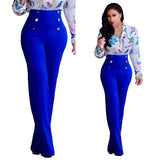 casual high waist long pants women office lady slim shirts & blouses wild pantalones clothing elegant Button straight leg pants