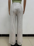 High Waisted Glitter Pants for Women 2023 Spring Summer Clothing Sparkly Sequin Loose Wide Leg Trousers Party Clubwear