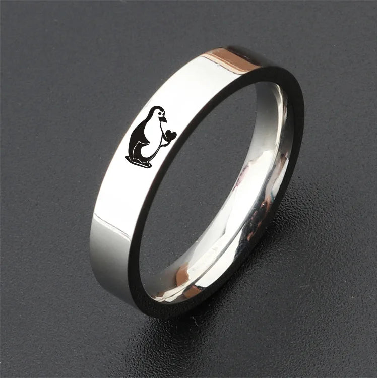 Stainless Steel Little Penguin Ring  Penguin Hand Heart Gesture Couple Rings For Men Women Hand Jewelry YLQ10077