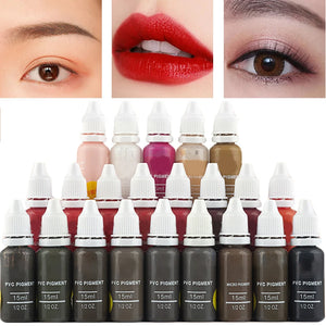 15ml Professional Tattoo Ink Set Permanent Makeup Eyebrow Lips Eyeline Tattoo Color Microblading Pigment Body Beauty Art Supplie