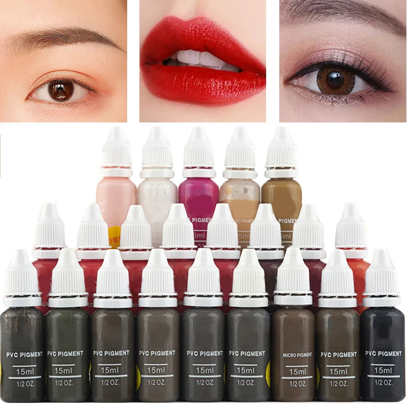 15ml Professional Tattoo Ink Set Permanent Makeup Eyebrow Lips Eyeline Tattoo Color Microblading Pigment Body Beauty Art Supplie