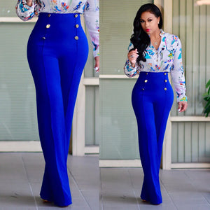 casual high waist long pants women office lady slim shirts & blouses wild pantalones clothing elegant Button straight leg pants