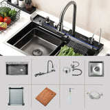 304 Stainless Steel Waterfall Kitchen Sink Large Single Slot Integrated Digital Display Faucet Set Soap Dispenser Cup Washer