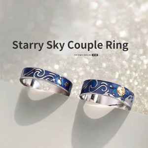 Anime 925 Sterling Silver Van Gogh Starry Sky Open Couple Ring New Fashion Ring Anime S925 Ring for Women Men Jewelry Gift