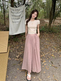 Women Elegant All-match Solid Color Wide Leg Pants Summer Simplicity Elastic High Waist Casual Lace Up Trousers Female Clothing