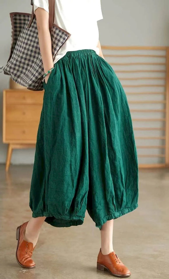 Cotton Linen Lantern Pants Women Summer Elastic Waist Loose Casual Women Korean Style Harajuku Vintage Trousers Women Clothing