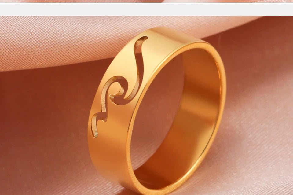 COOLTIME Simple Sea Wave Couple Rings 2024 Trend Ocean Surf Stainless Steel Paired Rings for Women Men Wedding Birthday Jewelry